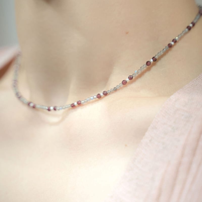 

HARANG HR 50N_Pearl Point Garnet Labradorite Beads Necklace 45cm