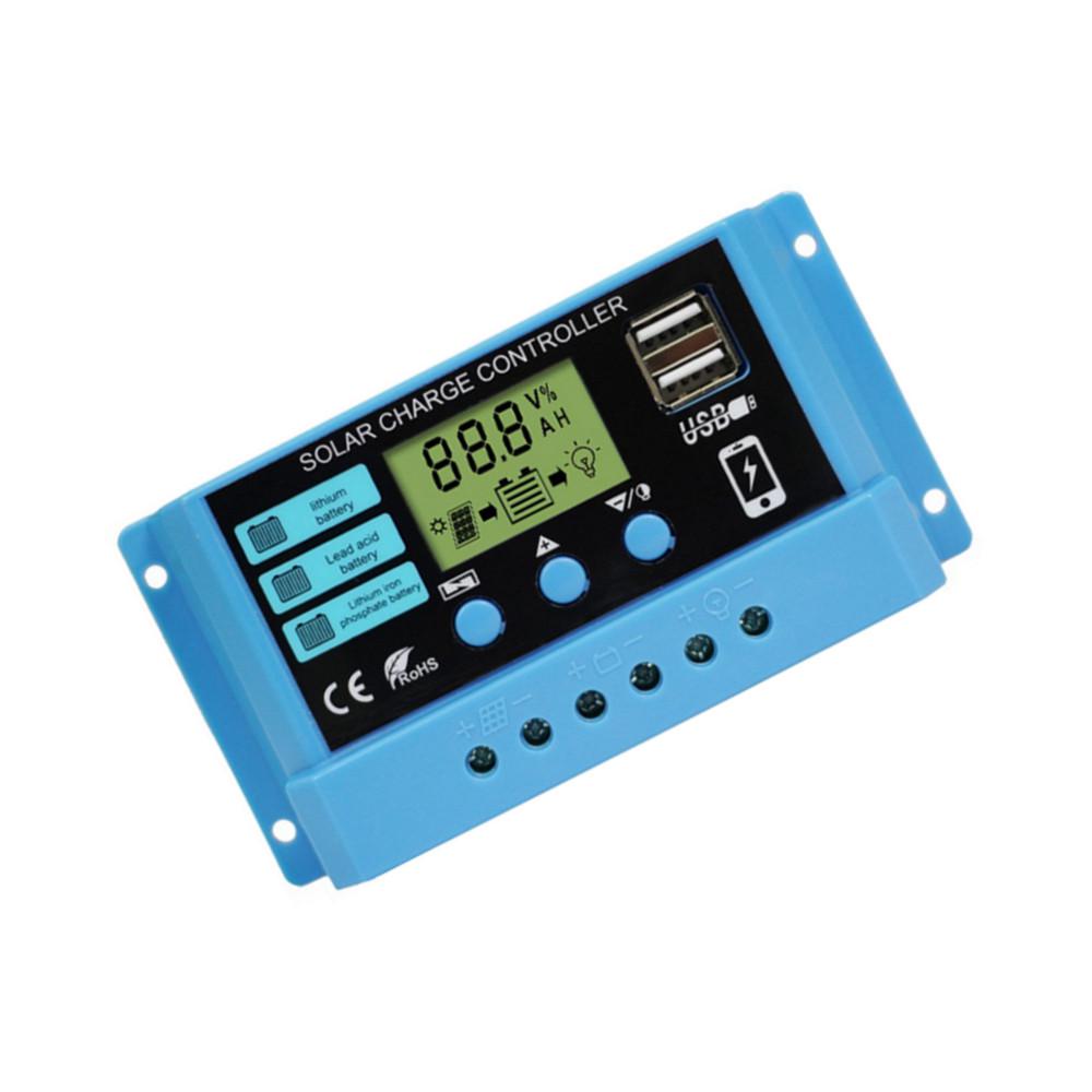 12V/24V Solar Charge Controller with LCD, Lithium-Iron-Lead Acid Compatible, PWM Photovoltaic