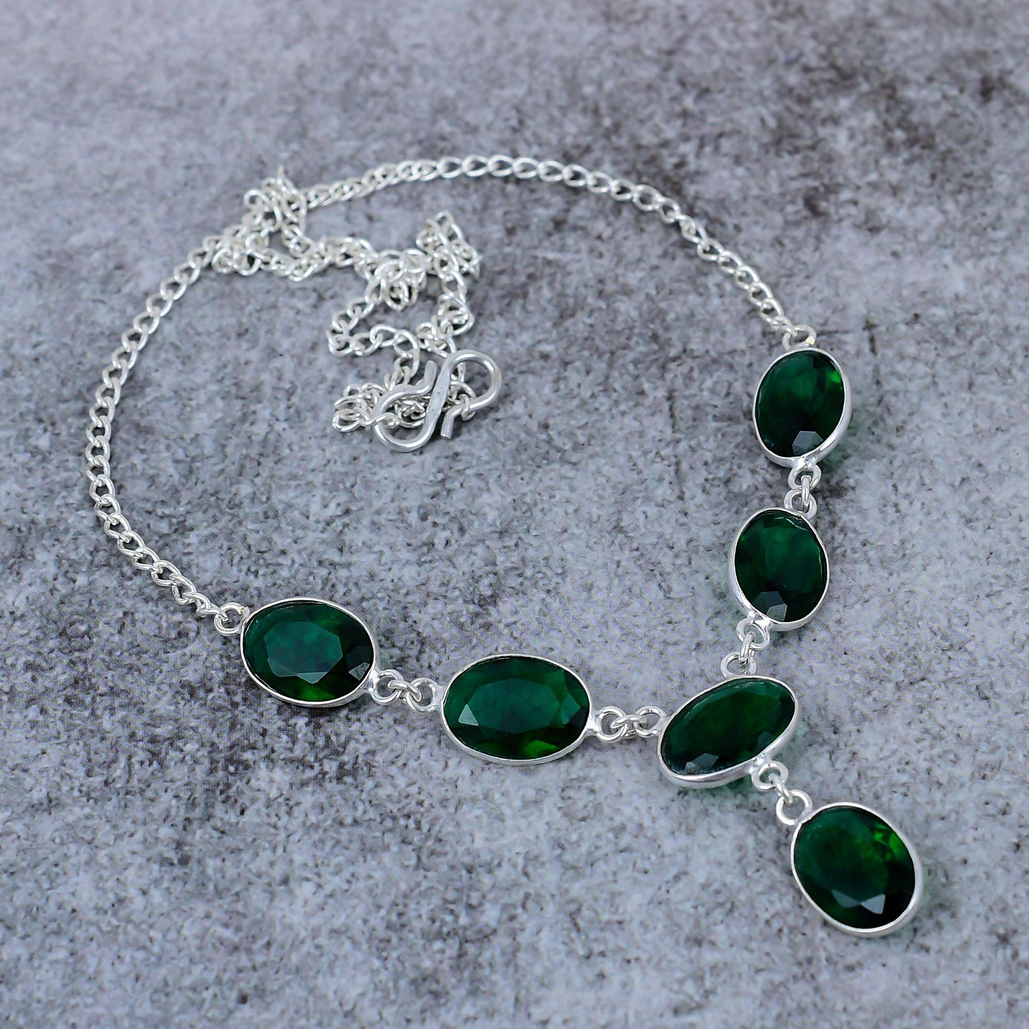 

Chrome Diopside Gemstone Handmade 925 Sterling Silver Jewelry Necklace 18 M-395