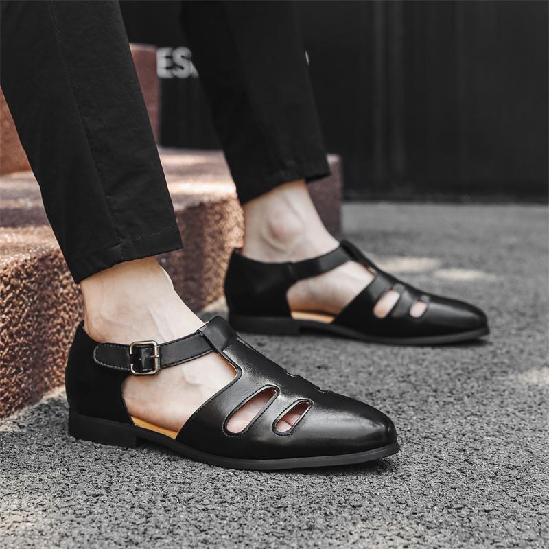 Fashion Summer New Hollowed Out Breathable Men's Sandals British Style Brown Outdoor Business Work Shoes Leather Casual Shoes for Men’s
