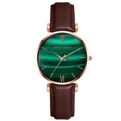 RORIOS Japanese Quartz Malachite Green Water Stainless Leather Brown Stylish for Commuting and School Women's Watch, Movement, Design, Dial,