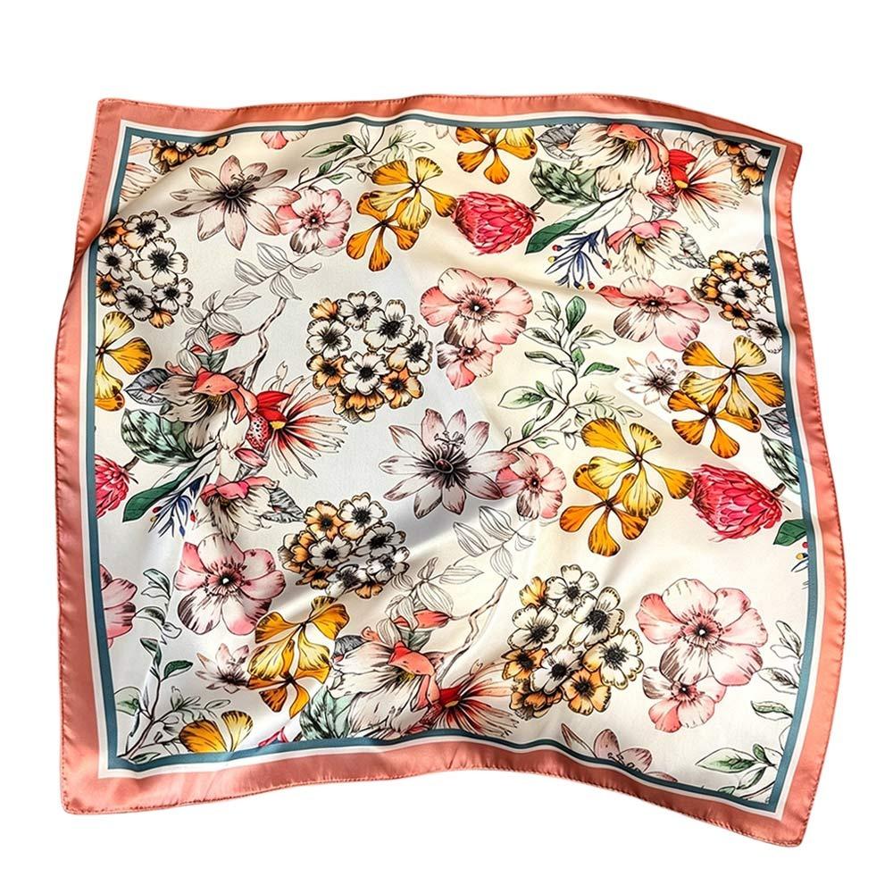 

65*65cm Fashion Luxury Women Silk Scarf Square Flowers Print Hair Scarf All-Match Breathable Hijab Bandana