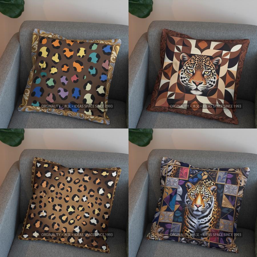 2D Buntes Leopardenmuster Dekorative Kissenhülle Muster Kissenbezug Geeignet für Sofa Schlafzimmer Auto Kissenbezug