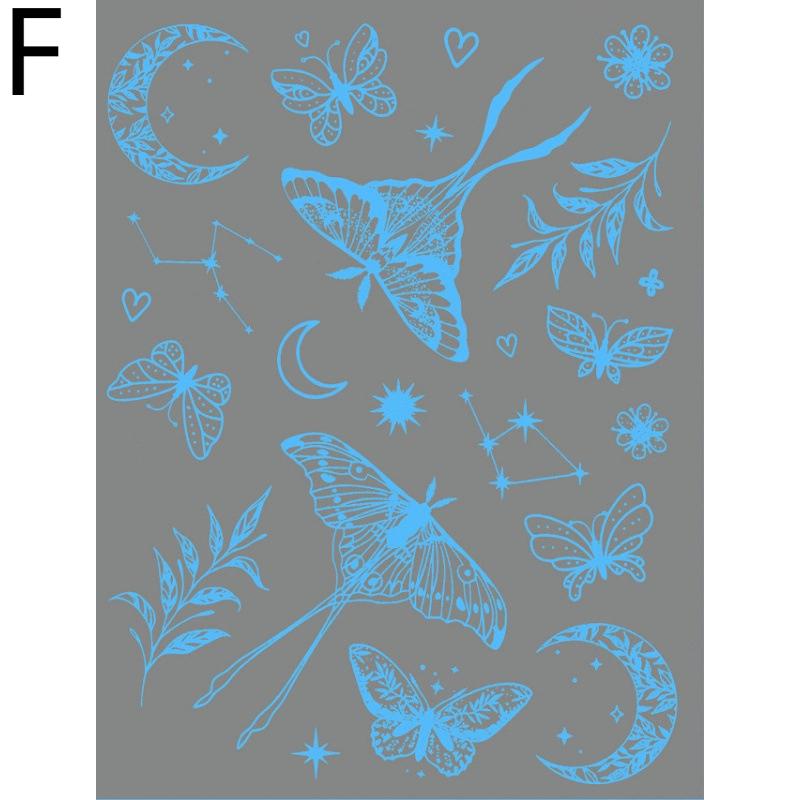 1/6 Sheets Blue Luminous Glow Tattoo Sticker Waterproof Temporary Finger Wrist Body Art False Butterfly Tattoo