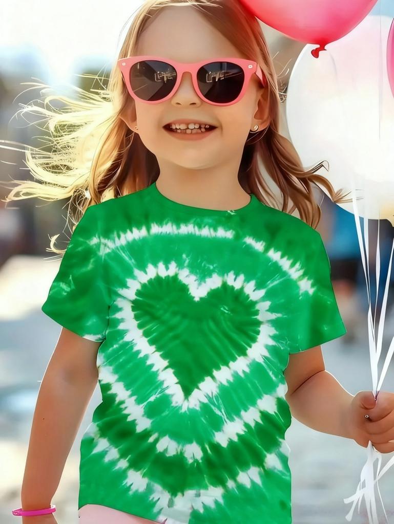 Girl Clothing Heart Tie Dye Print Summer Kids Short Sleeve T-Shirt Cute Round Neck Boy Girl Tee Outdoor Cute Children's Clothing