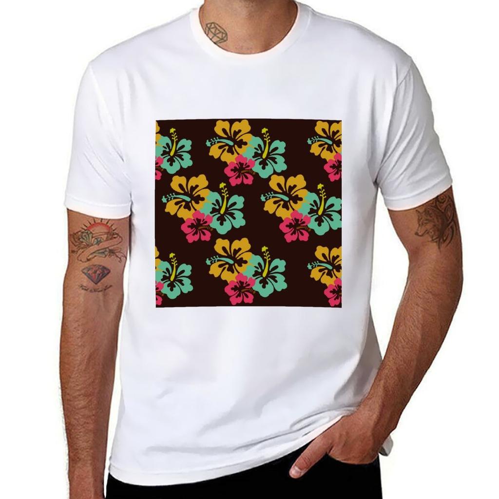 Hibiscus on brown TShirt Casual Loose Daily Wear TShirt
