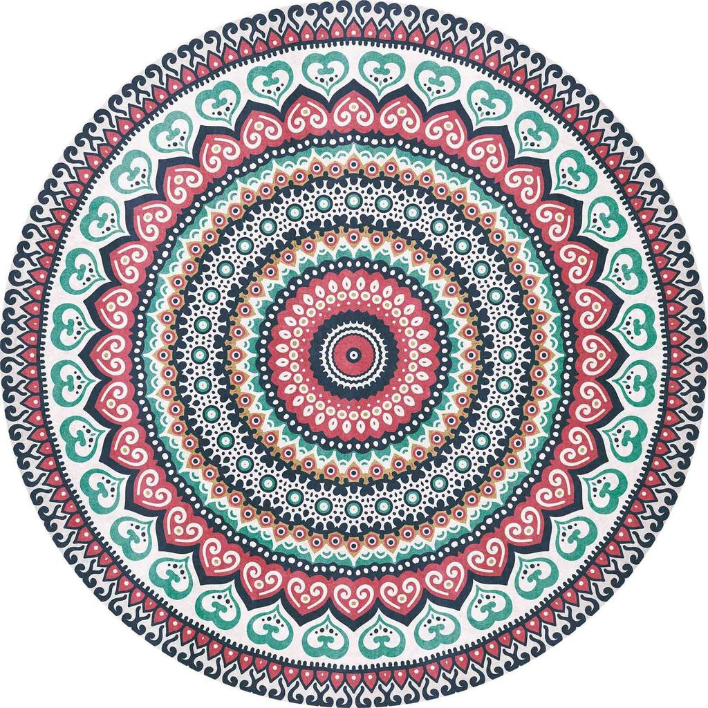 Vintage Mandala Round Boho Area Rug Non‑Slip Soft Circular Carpet for Living Room Bedroom Apartment Home Decor Machine Washable