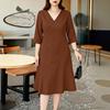 ZANZEA Women Casual V-Neck Solid Color Short Sleeve A-line Dress