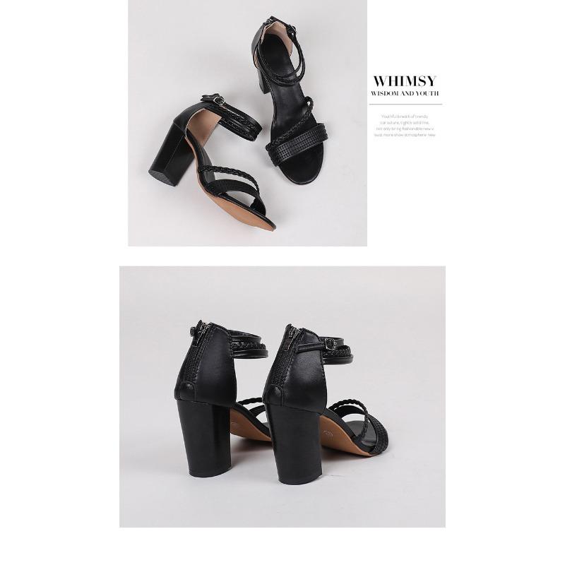 Large Size Sandals Women Casual Chunky Heel Shoes One Strap Back Zipper High Heel Roman Ladies Sandals