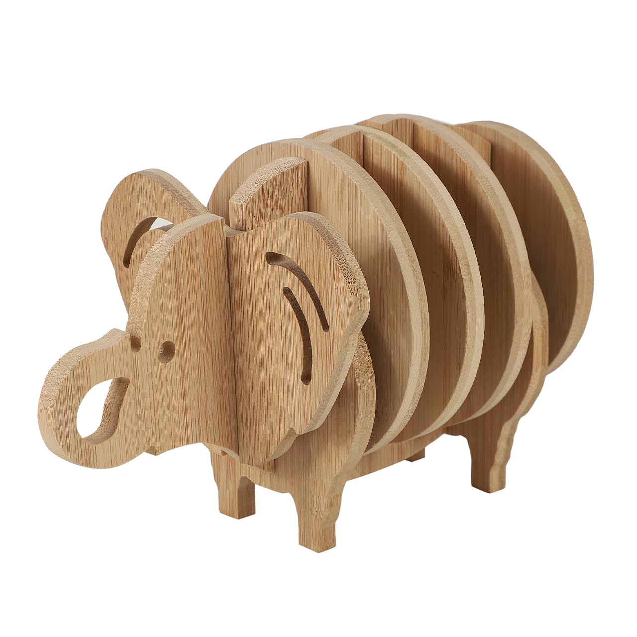 

[Queen-b] Stylish Wooden Animal Coaster, Trivet, Pot Holder, Kettle Holder, Kitchen Countertop, Dining Room Decor (Elephant)