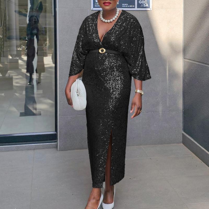 

Модное женское темпераментное платье с V-образным вырезом, сексуальное облегающее платье с пайетками большого размера XXXL