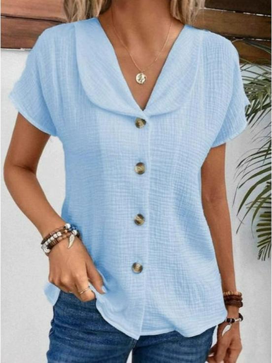 2025 Summer Women's Solid Color Short Sleeve Button Cardigan