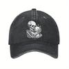 Skeleton Hugging Cat Print Baseball Cap Cotton Adjustable Curved Brim Dad Hat Casual Unisex
