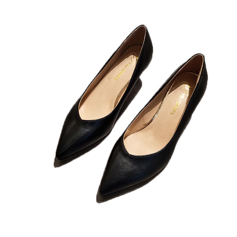 Fashion Korean All Match Fashion Work Shoes Woman Pointed Toe Shallow Brief Office Ladies Pumps Slip On Solid Leather Thin High Heels