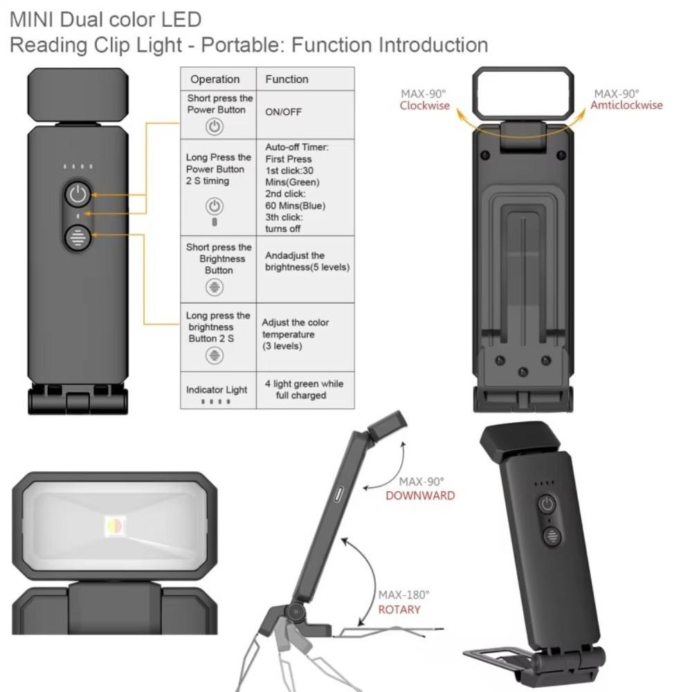 New USB Rechargeable Reading Lights Eye-protection in 5 Brightness Portable Clip-on Lamp Mini Bookmark Lamp Night Reading