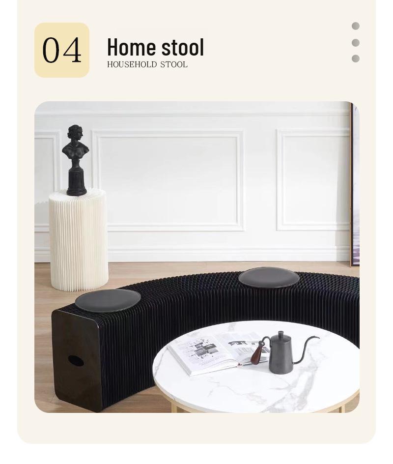 Folding Telescopic Accordion Paper Stool with Leather Cushion