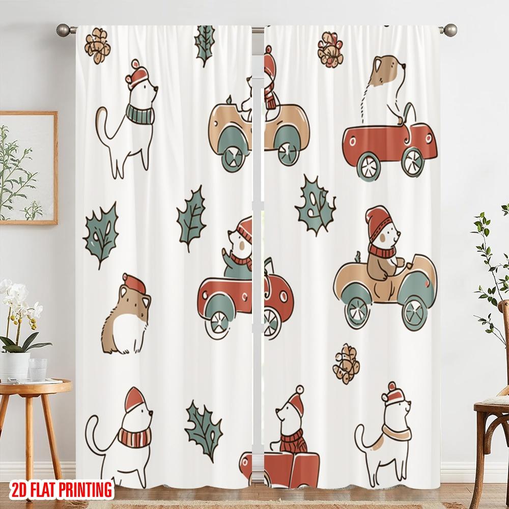 2pcs,2D plane printing Pattern Curtains Cute Christmas Farm Animals (2) Polyester Woven (without rod) Decorations Inside Ldeal