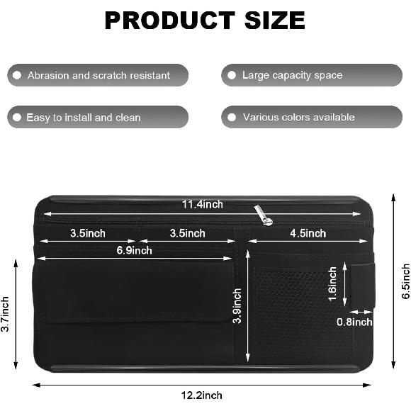 Car Sun Visor Organizer, Leather Sun Visor Pocket Organizer Case With Multi-Pocket Net Zipper, Suede Note Holder Car Visor Storage Pouch For Card Pen