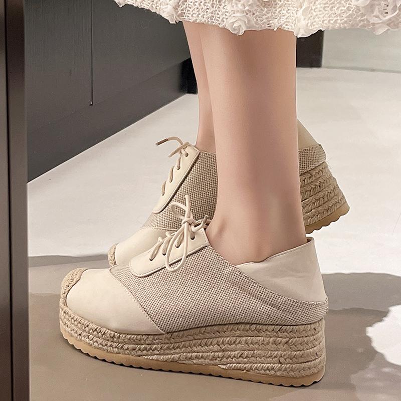 Mixed Color Espadrilles Wedge Shoes for Women Fashion Braided Thick Sole Fisherman Shoes Woman Lace Up Casual Platform Sneakers