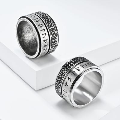 Anello girevole in acciaio inossidabile con nodo celtico e scritta nordica vichinga per uomo, anello hip hop dominante, gioielli vintage in argento