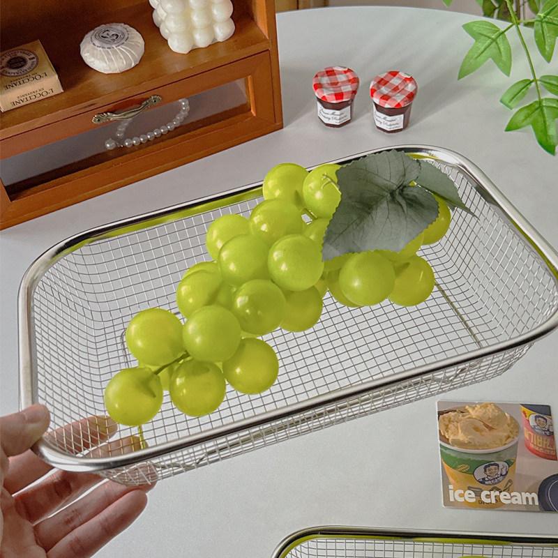 Stainless Steel Mesh Fruit Basket Rectangular Wire Storage Tray Easy Clean Draining Tray For Kitchen Vegetable Washing