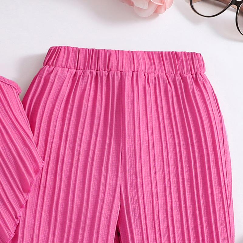 7-12Y Girls Big Girl Suit Dětské léto Nové Módní závěsná vesta s vlnitým proužkem kalhoty 2ks