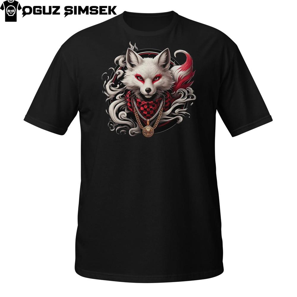 

Крутая футболка с лисой – уличный стиль с красной банданой, городской дизайн с животным S