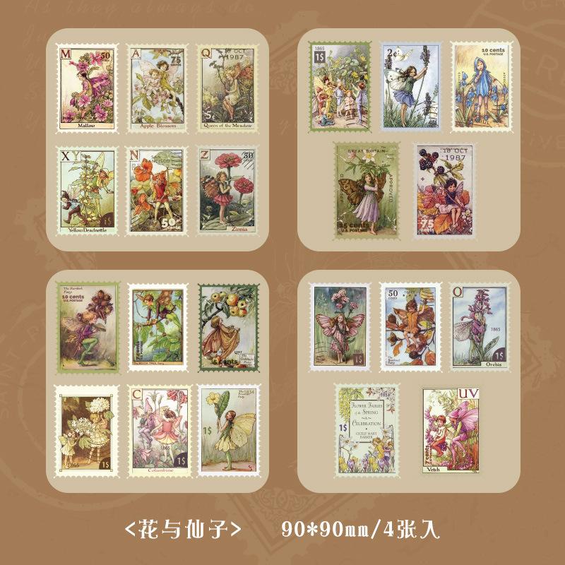 Kawai Stationery Retro Niche Stamps Illustrations Stickers Nostalgic Items Plants Good Looking Ins Creative Wallet Packs Lovely
