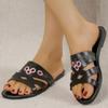 Embroidered slippers women's new large-size flat-bottomed slippers women's fashion outer wear beach round head one-word sandals