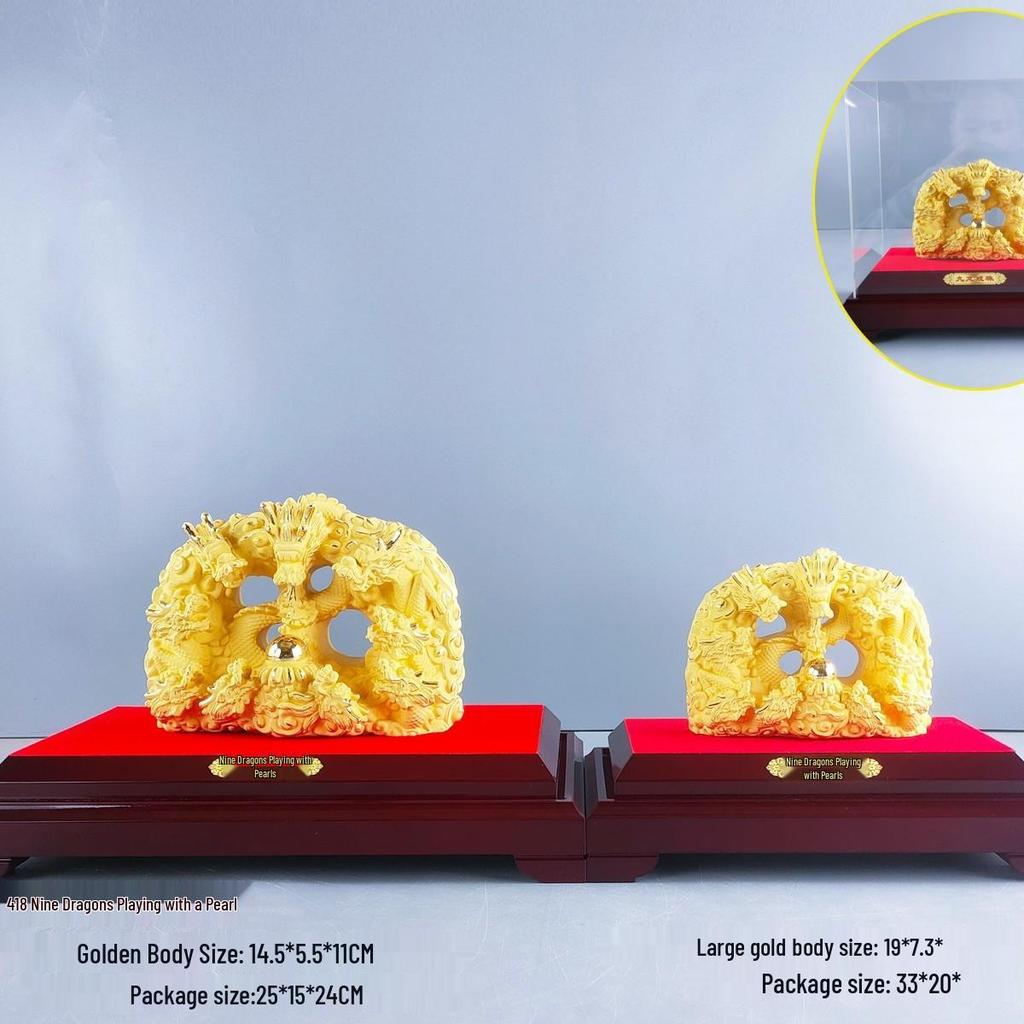 Flocked Gold Dragon Zodiac Ornament for Year of the Dragon - Wealth-Attracting Decoration and Business Gift