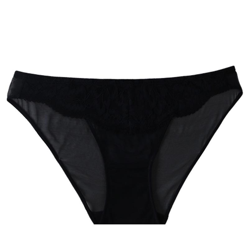 

Women s French Lace Cotton Embroidered Mesh Bikini Briefs S чёрный