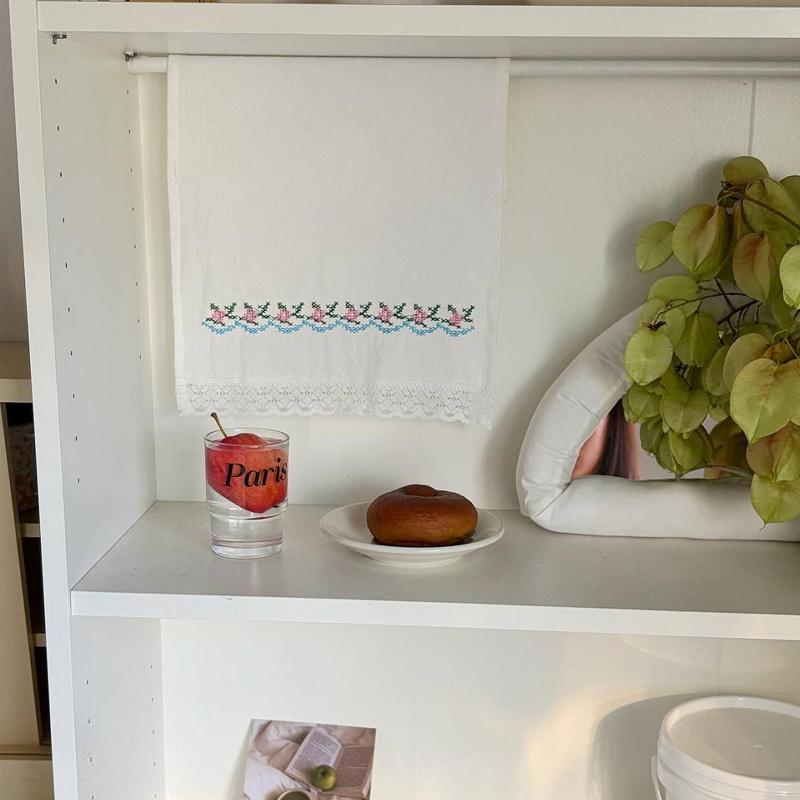 1Pc Solid Color Pastoral Style Photography Props Korean-style Cover Cloth Dust Cover Decorative Cloth Embroidered Cotton Placemat