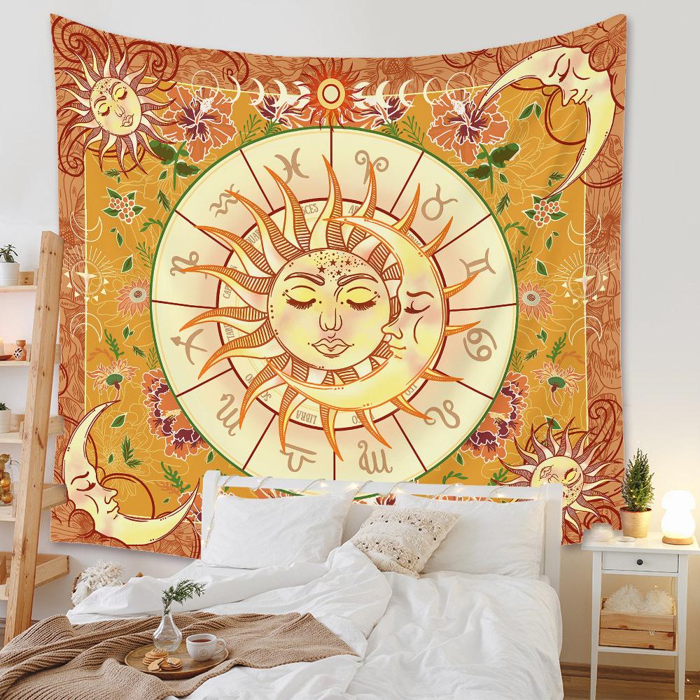 

Astrology Constellation Sun and Moon Tapestry Boho Floral Wall Hanging Hippie Psychedelic Wall Tapestry Living Room Office Decor 74x94cm(29x37in)