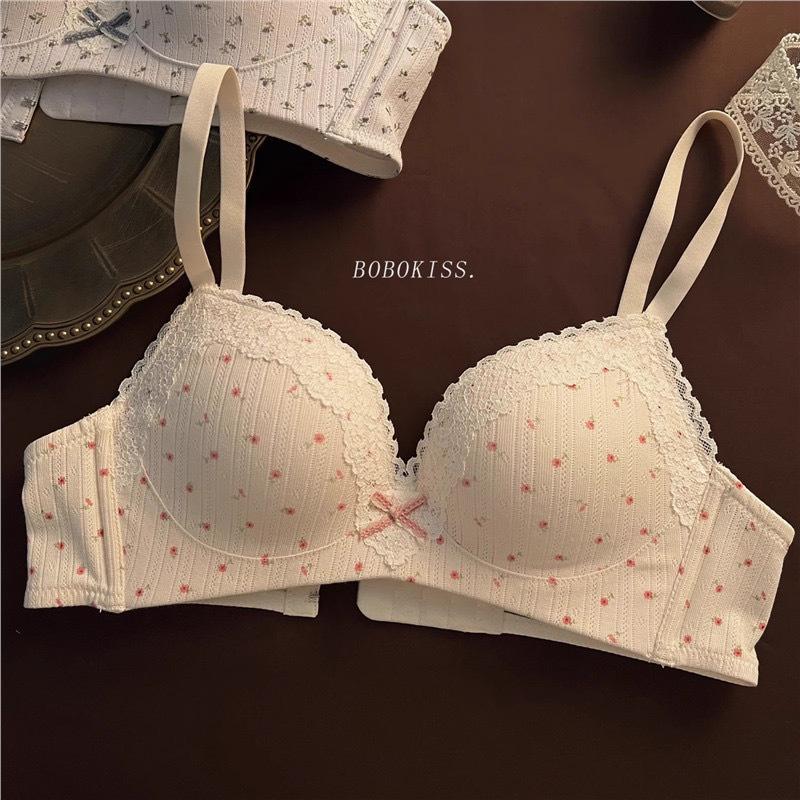 Sweet Girl Wirefree Push-Up Lace Lingerie Bra for Small Busts - Anti-Sagging Cotton Design