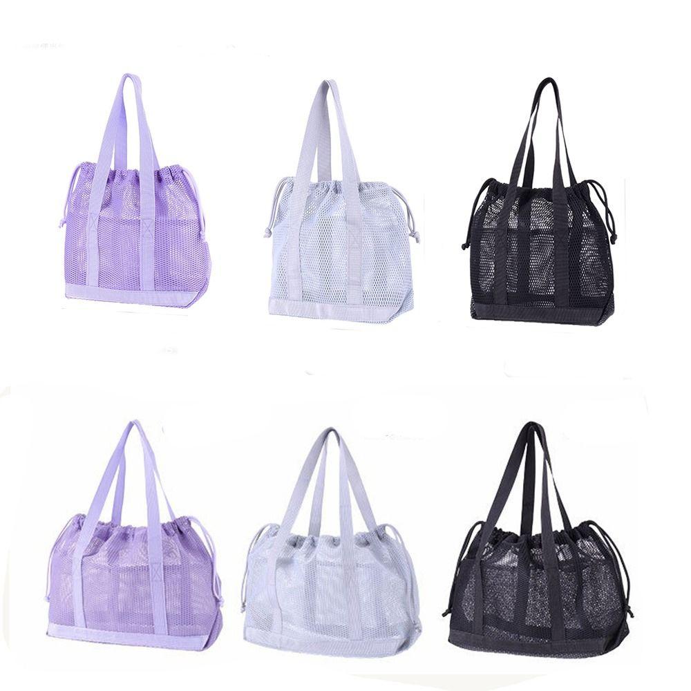 Foldable Mesh Beach Bag Drawstring Closure Large Capacity Toiletry Storage Bag Breathable Washable Toiletries Organizer Shopping