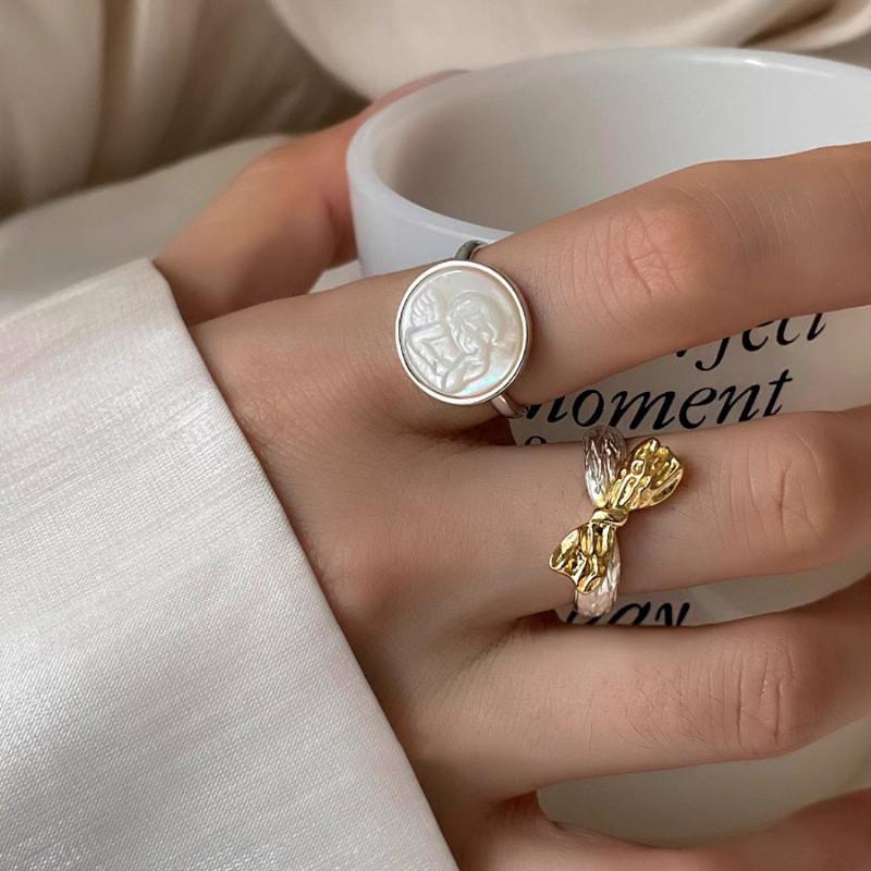Dreamy Shell Angel Ring For Women Unique Design With Elegant Bow Adjustable Size