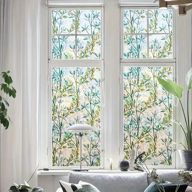 Adeziv Static Fără Lipici Folie de Sticlă Mată Efect Laser 3D Frunză Mimoză Folie de Confidențialitate Filtrare Lumină Autocolant Opac pentru Sticlă Pentru Decor Acasă Birou