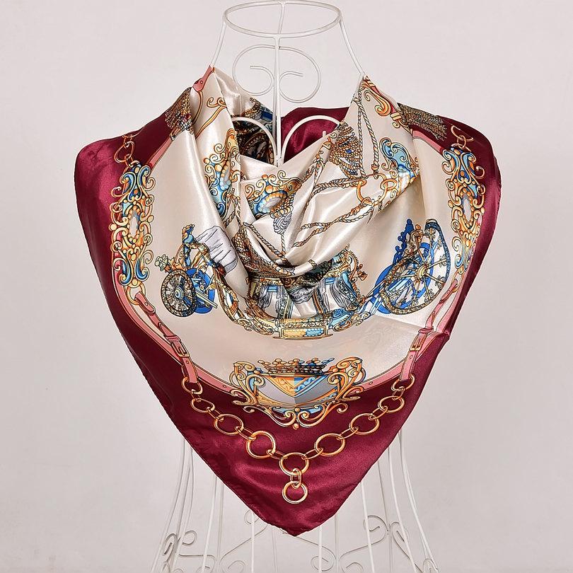 [BYSIFA] China Silk Scarf Shawl For Women  Winter Peony Chain Design Large Square Scarves Wraps Spring Autumn Head Scarves
