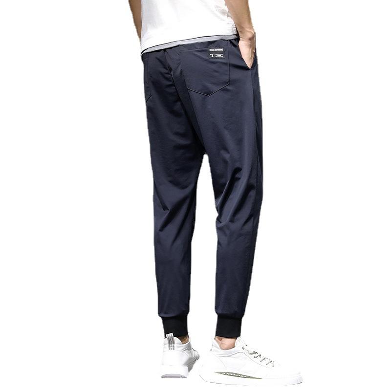 Summer Ultrathin Men's Elastic Lace Up Ankle Harlan Casual Pants Lightweight, Breathable, Ice Silk Quick Dry Crop Pants