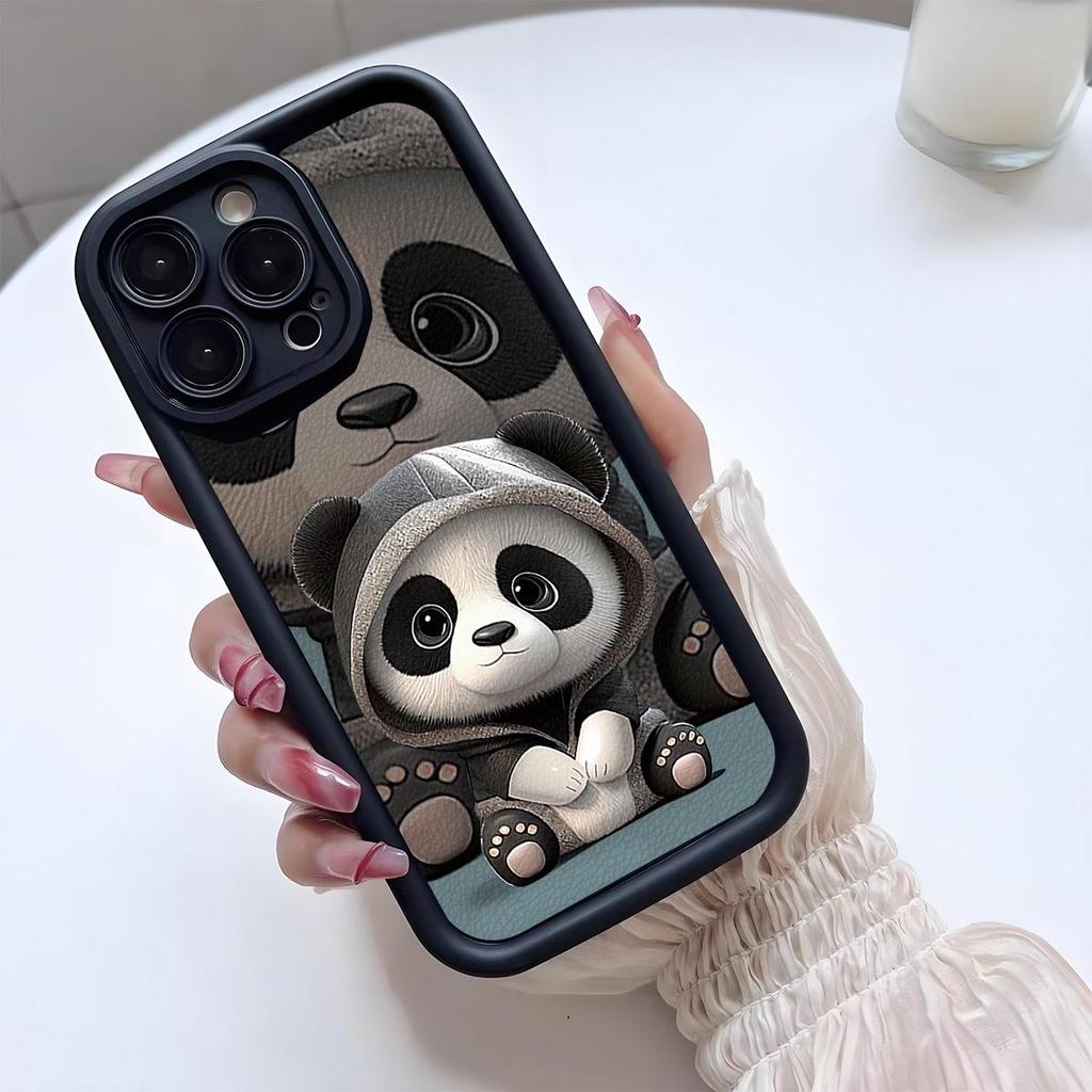 Panda Baby Black Groove Sandpaper Phone Case for iPhone 15/16/17 Pro Max