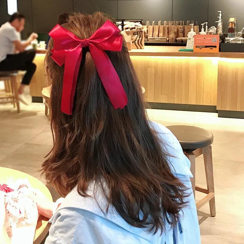 Fashion Korean BowKnot Hair Ties Scrunchies Women Girls Elastic Hair Bands Band Long Ribbon Bow Ponytail Accessories