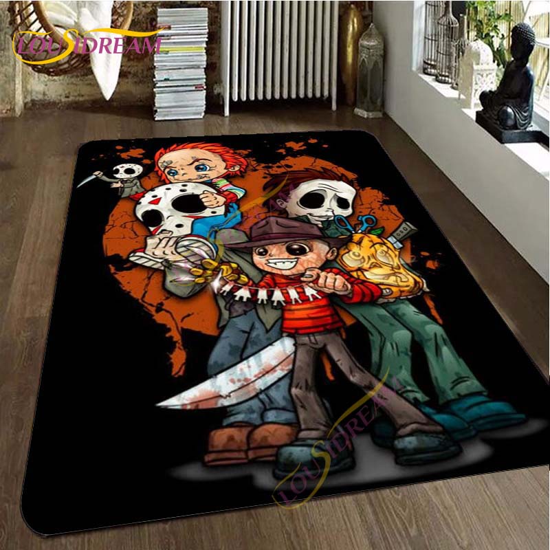 Freddy Jason Chucky Horror Movie Character Carpet Halloween Child's Play Floor Mat 3D Horror Rug Area Rugs Bedroom Non-slip Mat