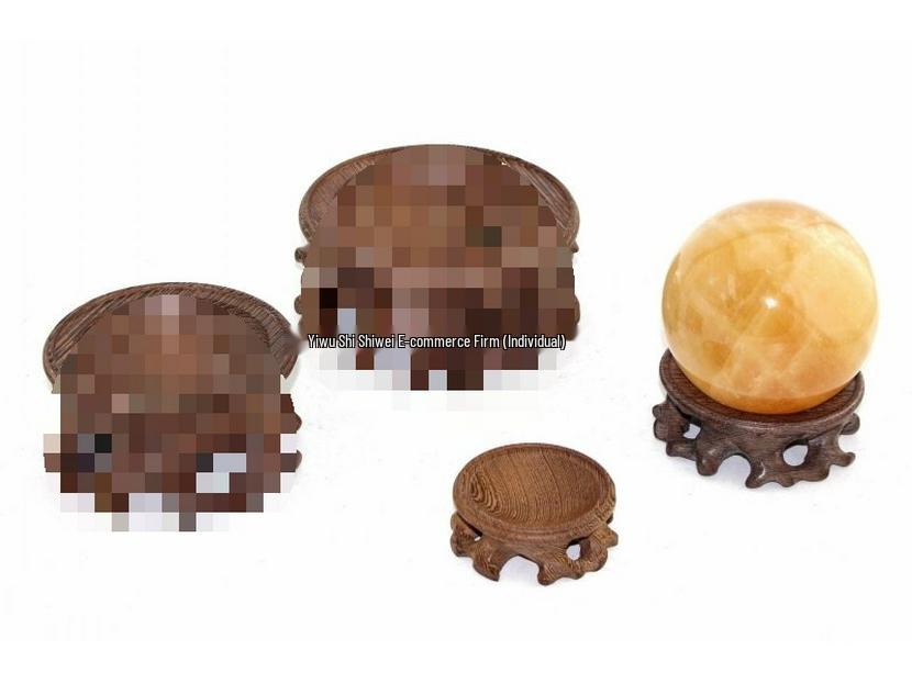 Gourd Crystal Ball Wooden Base Handcrafted Round Concave Stand