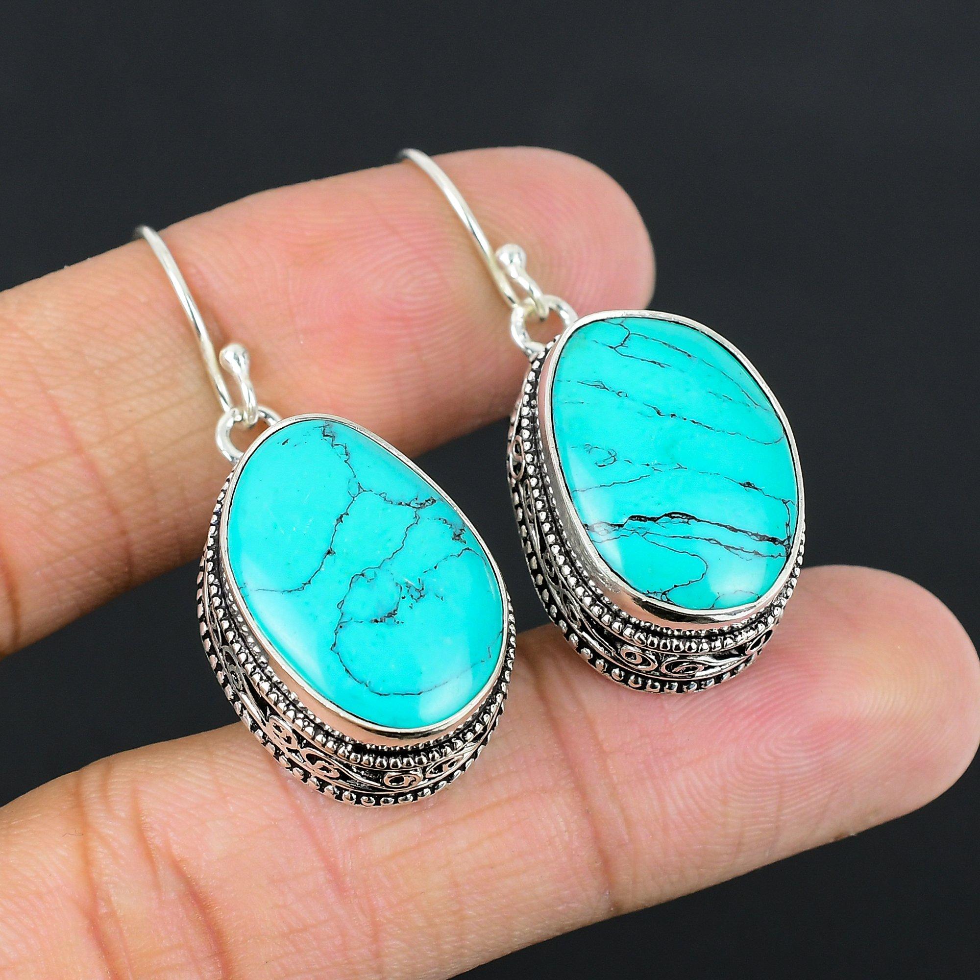 

Серьги-крючки из стерлингового серебра 925 пробы с подвесками из драгоценного камня бирюзы Санта-Роза