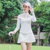 Women's Golf Outfit: Spring & Autumn Long-Sleeve T-Shirt with Short Lace Skirt, Korean Style, Slim Fit Sportswear