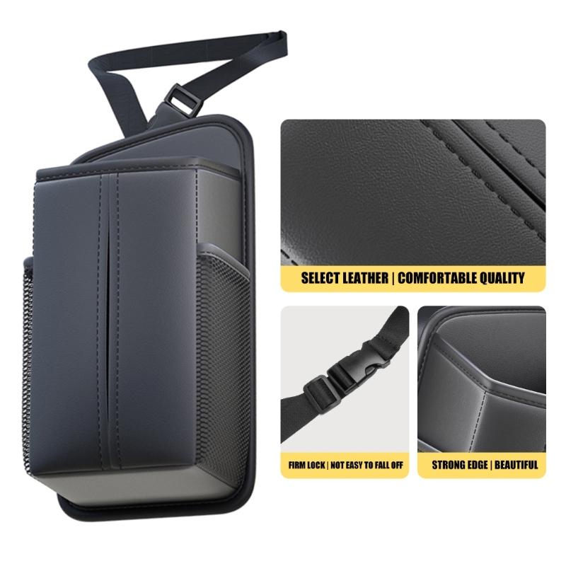 Easy to Install Vehicle Seat Mounted Tissue Holder and Storage Bag for Tissues and Small Items Waterproof Leather