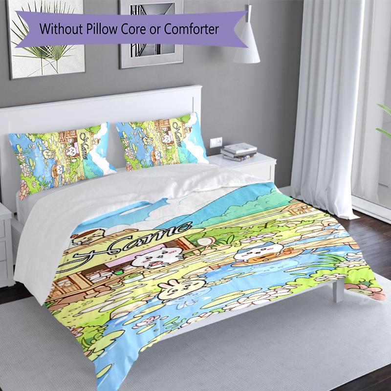 3pcs Custom Name Chiikawa Set,Includes 1 Duvet Cover and 2 Pillowcases,All-season Bedroom Decor