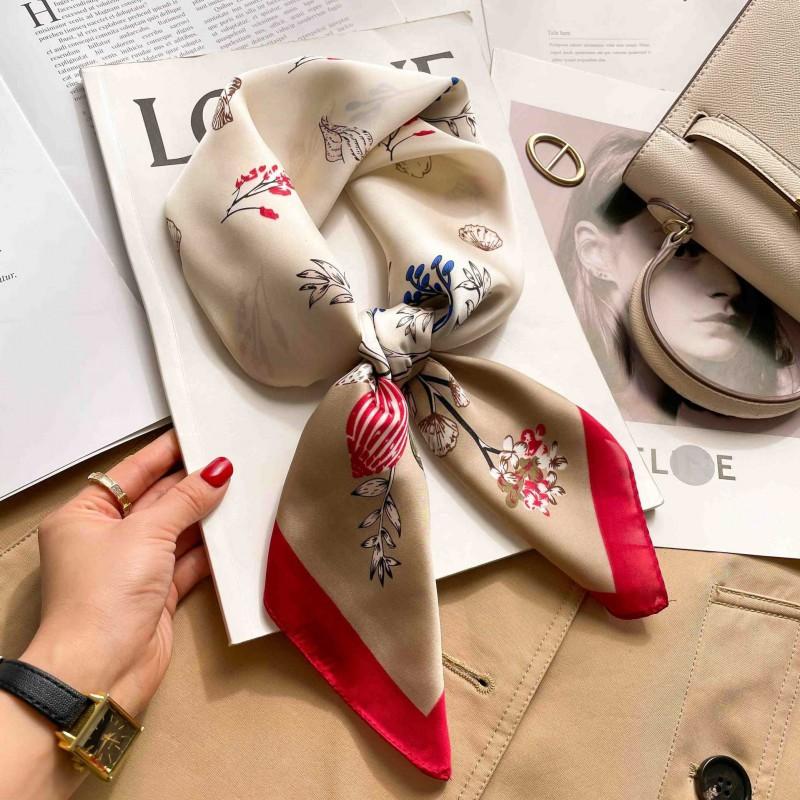 Elegant Silk-Like Square Scarf Women Korean Style Print Neck Lightweight 70x70cm Nylon Fashion Accessory