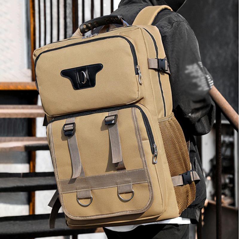 Fashion New Men's Multi-functional Canvas Backpack Waterproof Lightweight Travel Backpack Outdoor Breathable Wear-resistant Sports Backpack