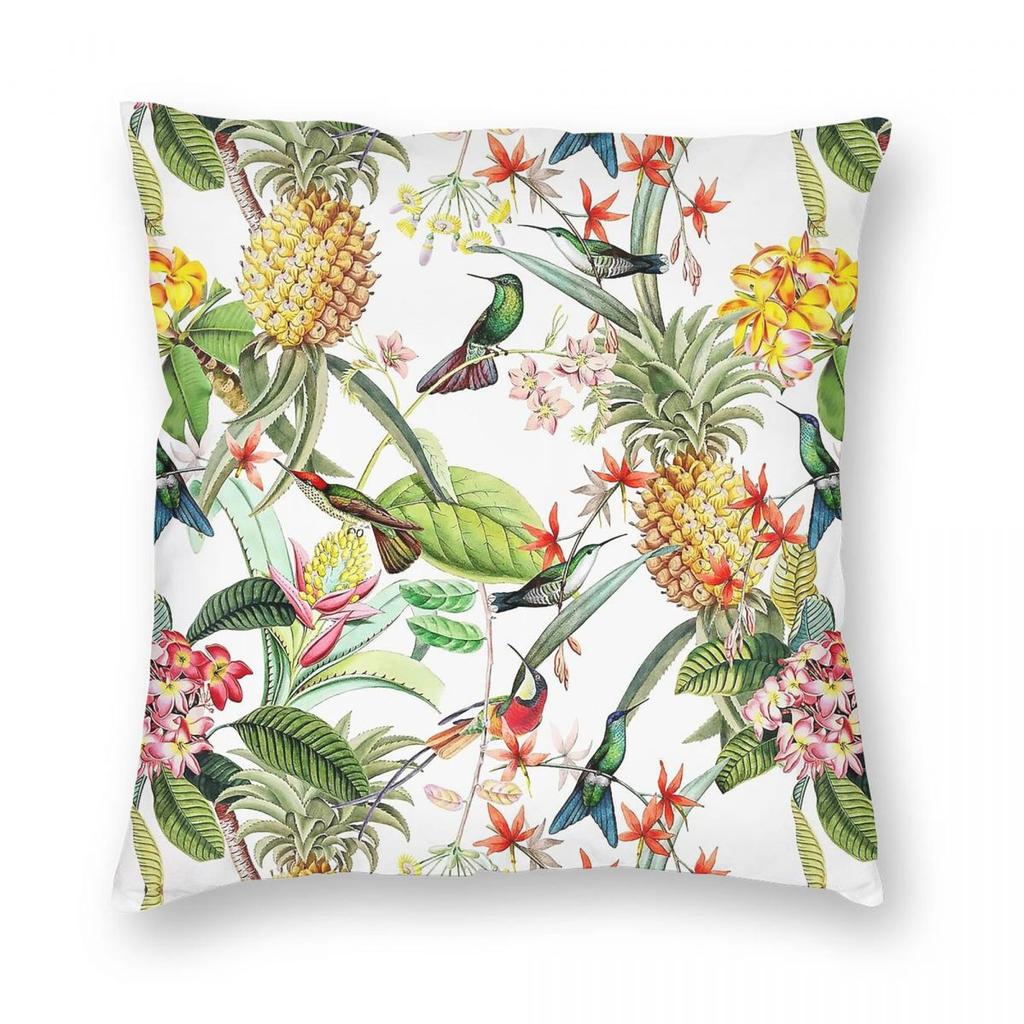 Tropical Hummingbirds Pineapples Square Pillowcase Polyester Linen Velvet Creative Zip Decorative Home Cushion Cover